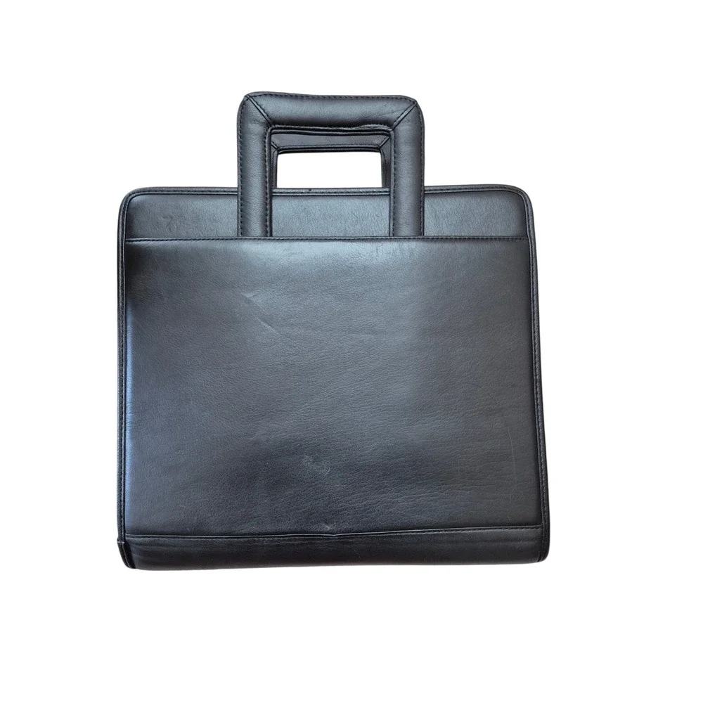 Franklin Covey Black Leather Zippered 3 Ring Binder Planner Briefcase